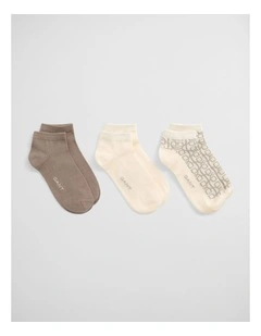 3-Pack Monogram Ankle Socks In Cream