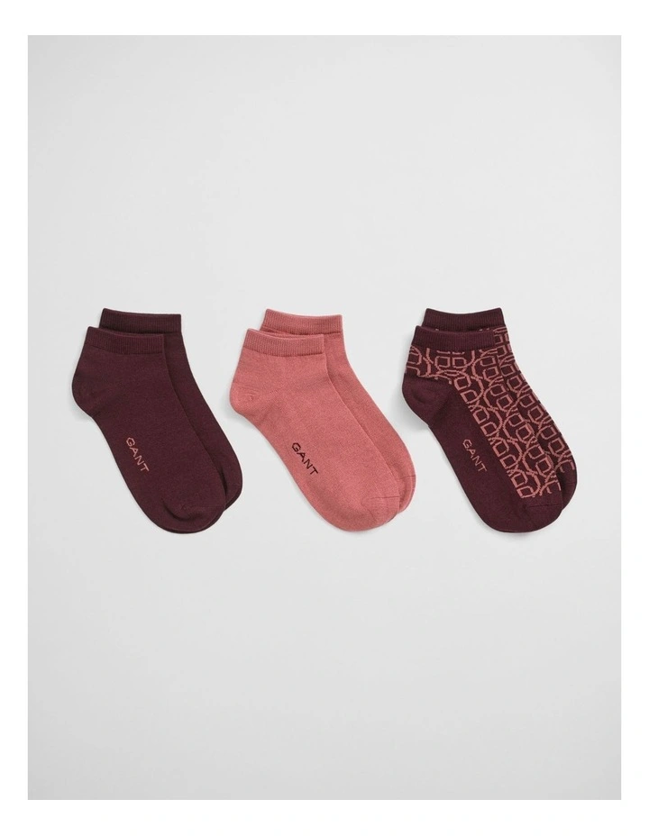 3-Pack Monogram Ankle Socks In Plum Wine image 1