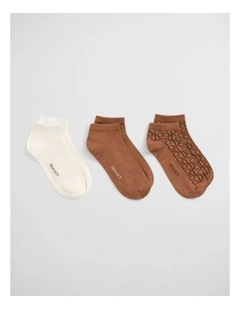 3-Pack Monogram Ankle Socks In Whiskey Brown