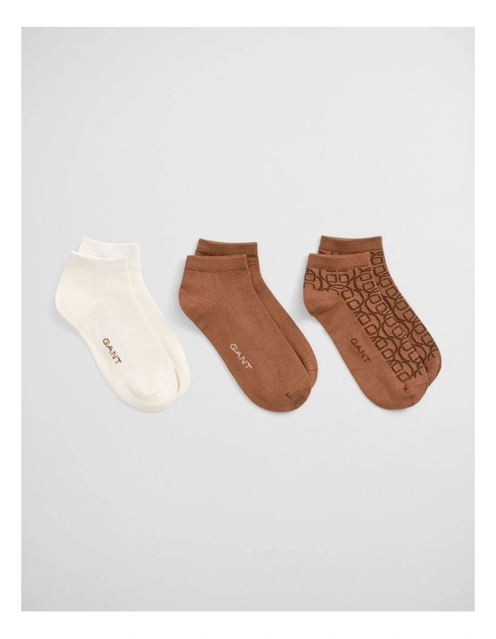 3-Pack Monogram Ankle Socks In Whiskey Brown image 1