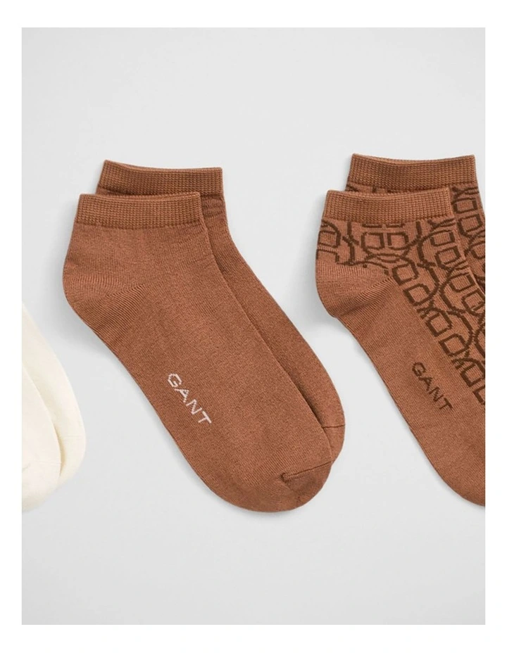 3-Pack Monogram Ankle Socks In Whiskey Brown image 2