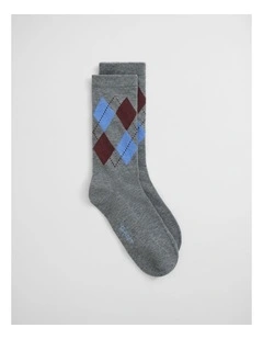 Checked Argyle Socks in Charcoal Melange