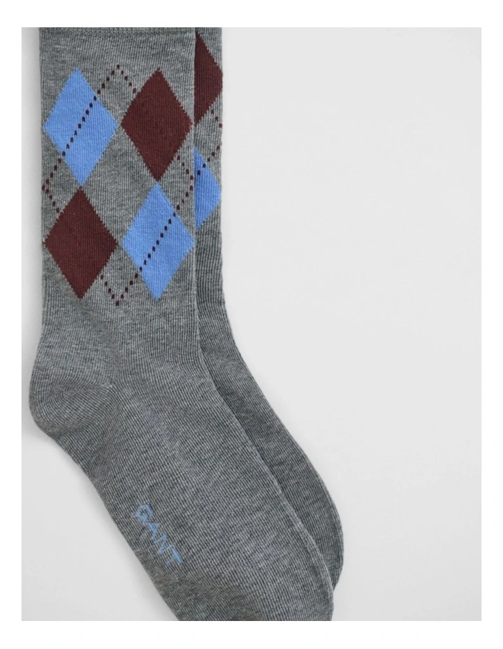 Checked Argyle Socks in Charcoal Melange image 2