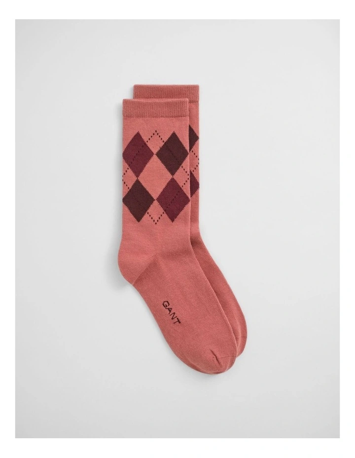 Checked Argyle Socks in Faded Brick image 1