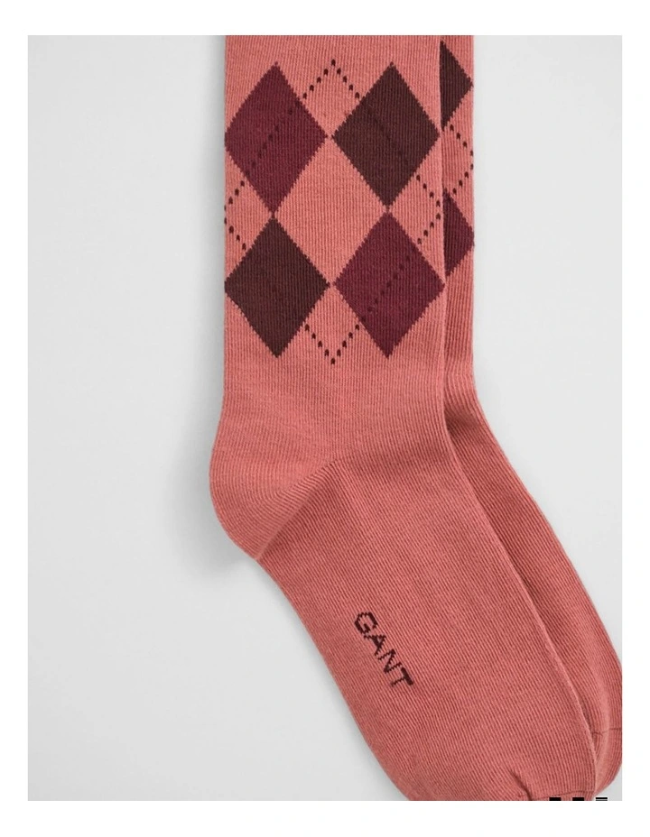 Checked Argyle Socks in Faded Brick image 2