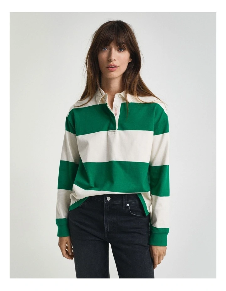 Striped Cotton Heavy Rugger in Bold Green image 1