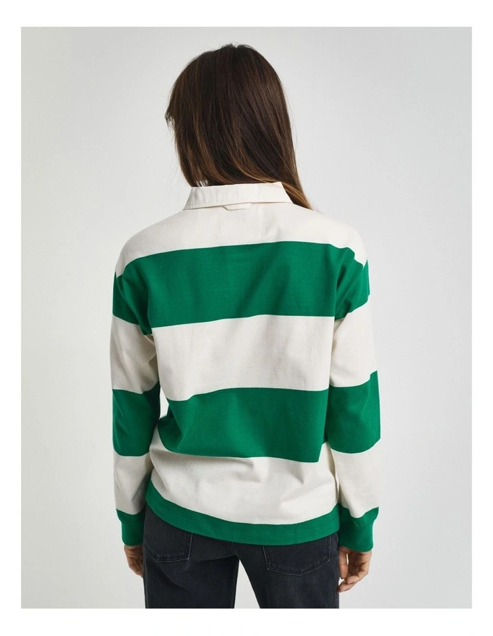 Striped Cotton Heavy Rugger in Bold Green image 2