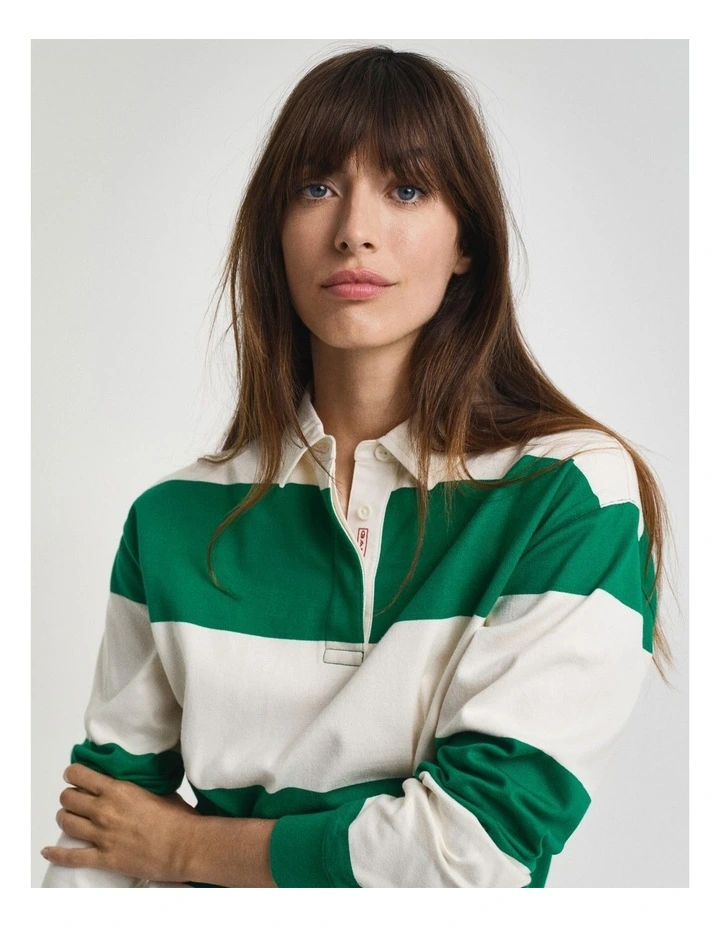 Striped Cotton Heavy Rugger in Bold Green image 5