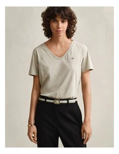 Shield V-Neck T-Shirt in Country Beige