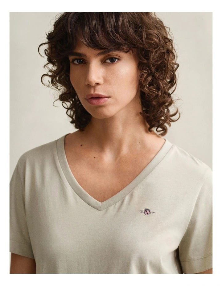 Shield V-Neck T-Shirt in Country Beige image 3