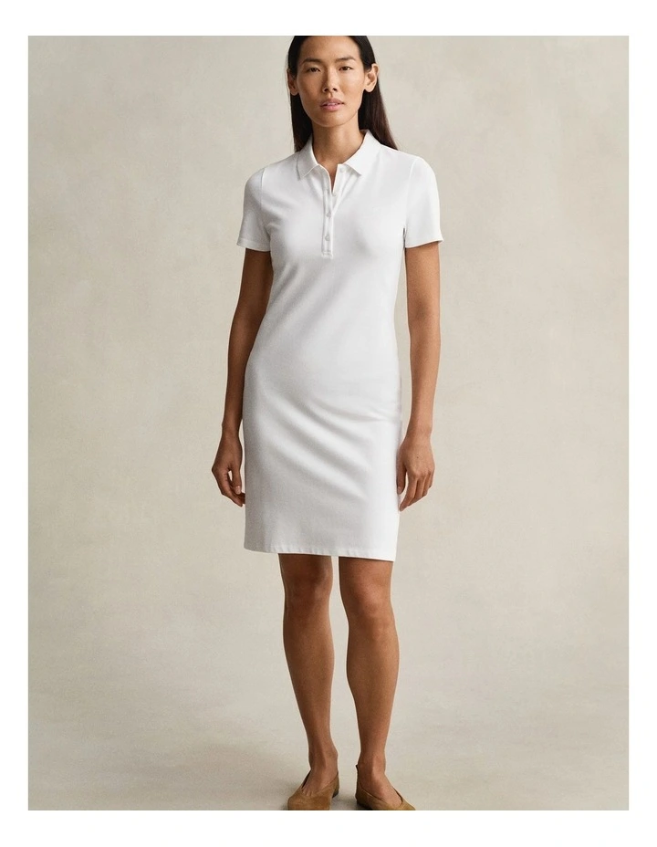 Shield Piqu Polo Dress in White image 1