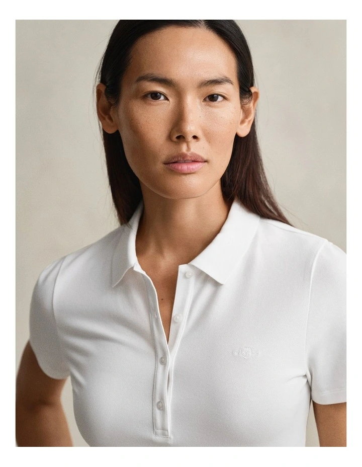 Shield Piqu Polo Dress in White image 3