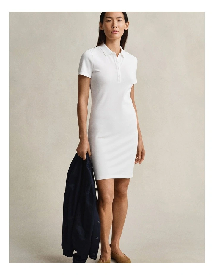Shield Piqu Polo Dress in White image 5