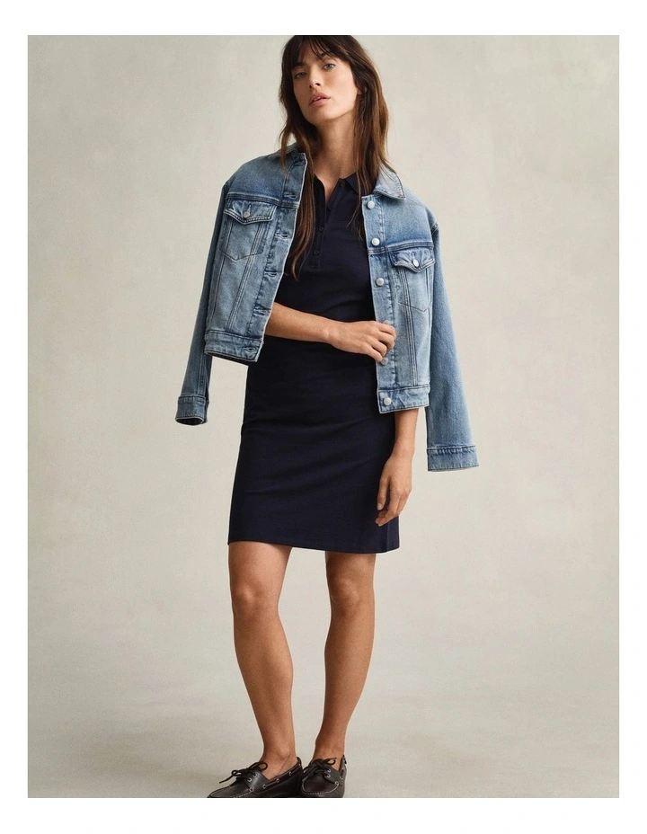 Shield Piqu Polo Dress in Evening Blue image 1