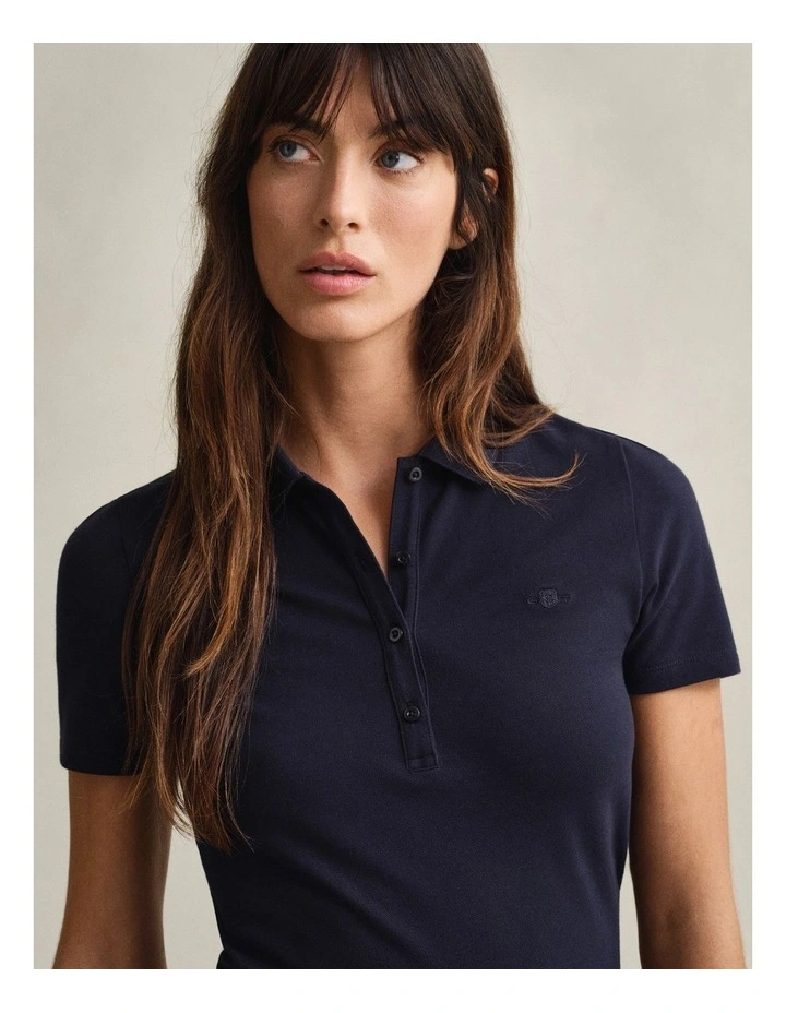 Shield Piqu Polo Dress in Evening Blue image 3
