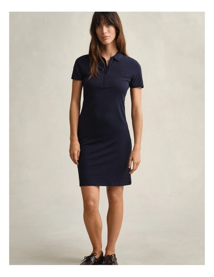 Shield Piqu Polo Dress in Evening Blue image 4