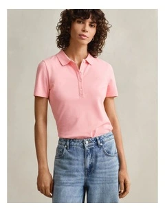 Slim Fit Polo Shirt in Apricot Pink