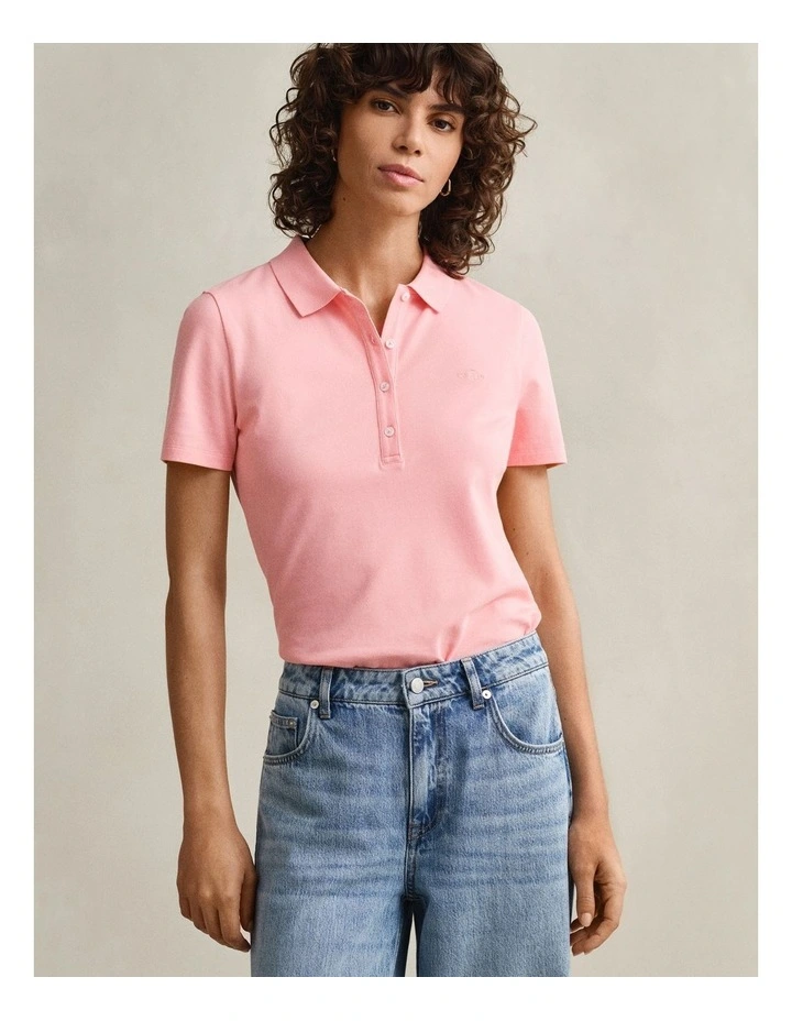 Slim Fit Polo Shirt in Apricot Pink image 1