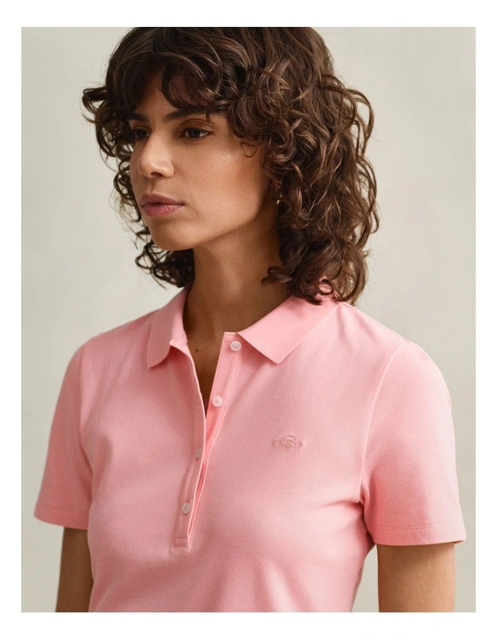 Slim Fit Polo Shirt in Apricot Pink image 3