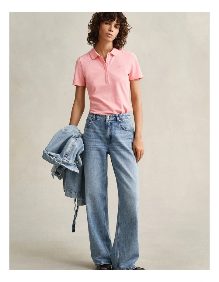 Slim Fit Polo Shirt in Apricot Pink image 4