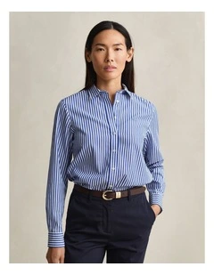 Regular Fit Classic Striped Poplin Shirt in Royal Blue