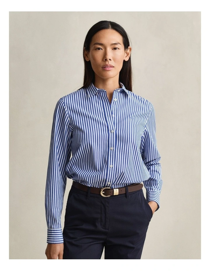 Regular Fit Classic Striped Poplin Shirt in Royal Blue image 1