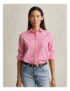 Regular Fit Classic Striped Poplin Shirt in Bright Fuschia