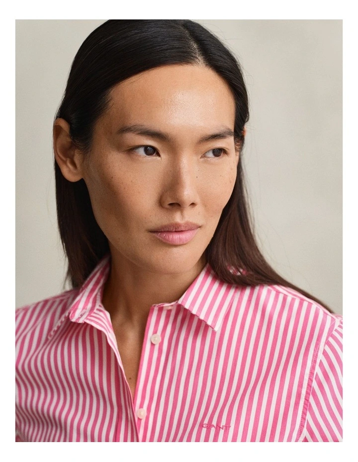 Regular Fit Classic Striped Poplin Shirt in Bright Fuschia image 4