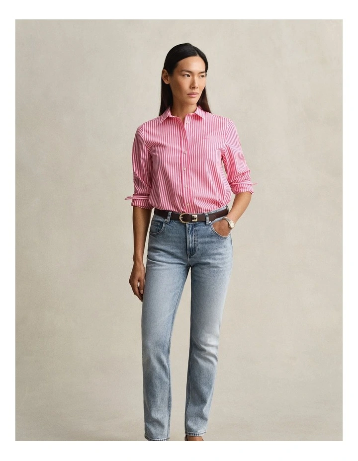 Regular Fit Classic Striped Poplin Shirt in Bright Fuschia image 5