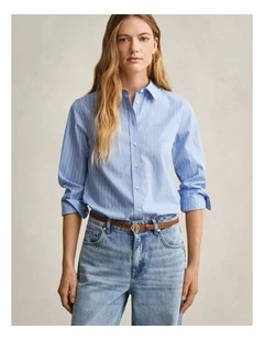 Regular Fit Classic Striped Poplin Shirt in Palace Blue