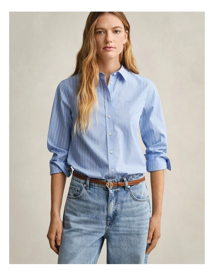 Regular Fit Classic Striped Poplin Shirt in Palace Blue image 1
