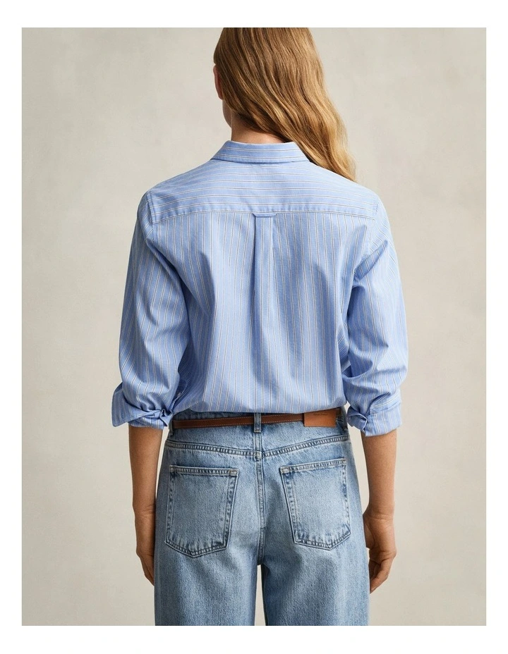 Regular Fit Classic Striped Poplin Shirt in Palace Blue image 2