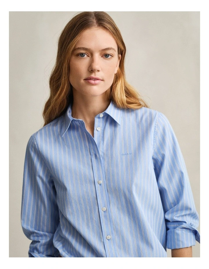 Regular Fit Classic Striped Poplin Shirt in Palace Blue image 3