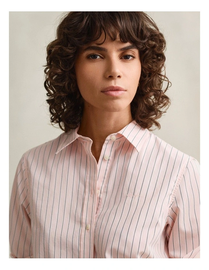 Regular Fit Classic Striped Poplin Shirt in Apricot Pink image 3