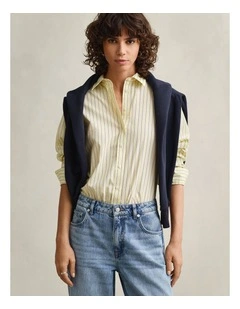 Regular Fit Classic Striped Poplin Shirt in Vanilla Yellow