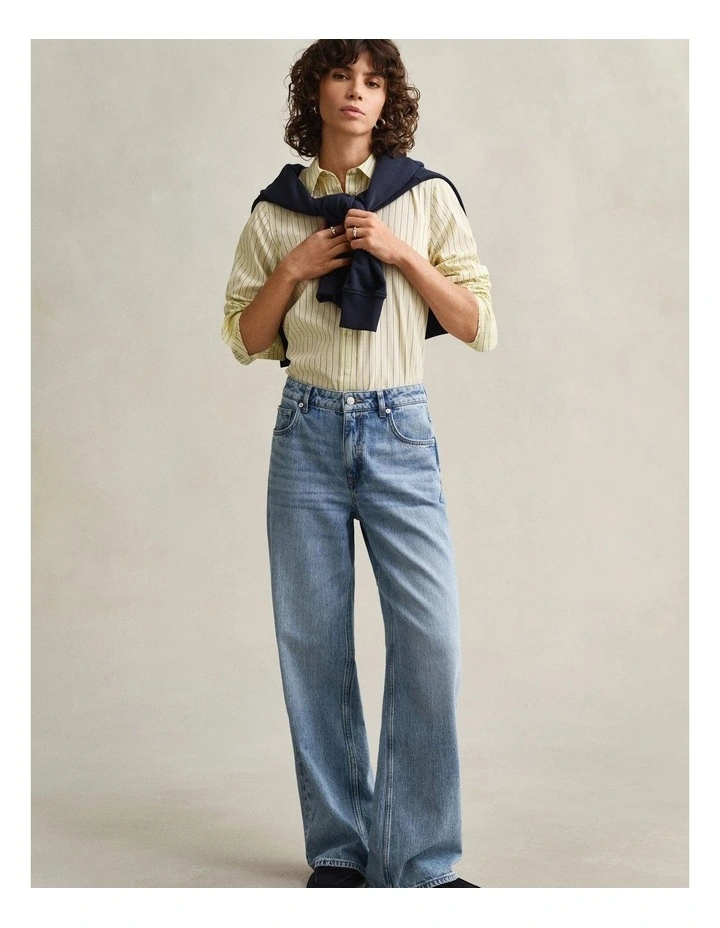 Regular Fit Classic Striped Poplin Shirt in Vanilla Yellow image 4