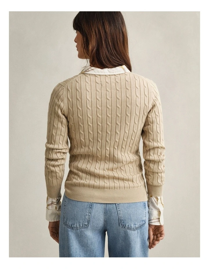 Cable Knit Crew Neck Sweater in Oat Beige image 2