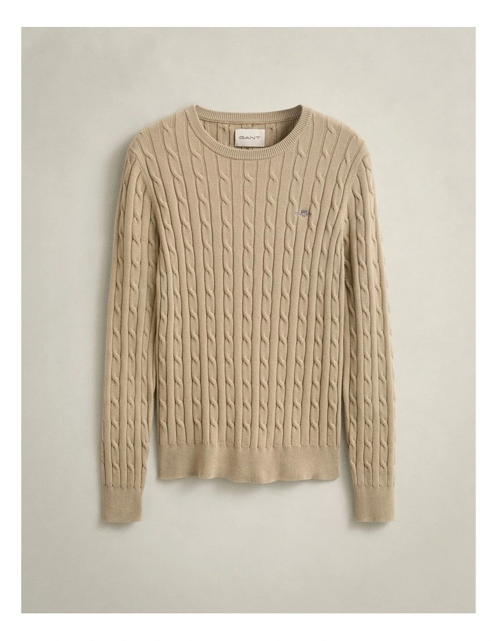 Cable Knit Crew Neck Sweater in Oat Beige image 5