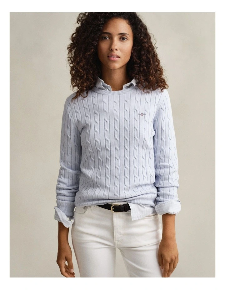 Cable Knit Crew Neck Sweater in Light Blue image 1