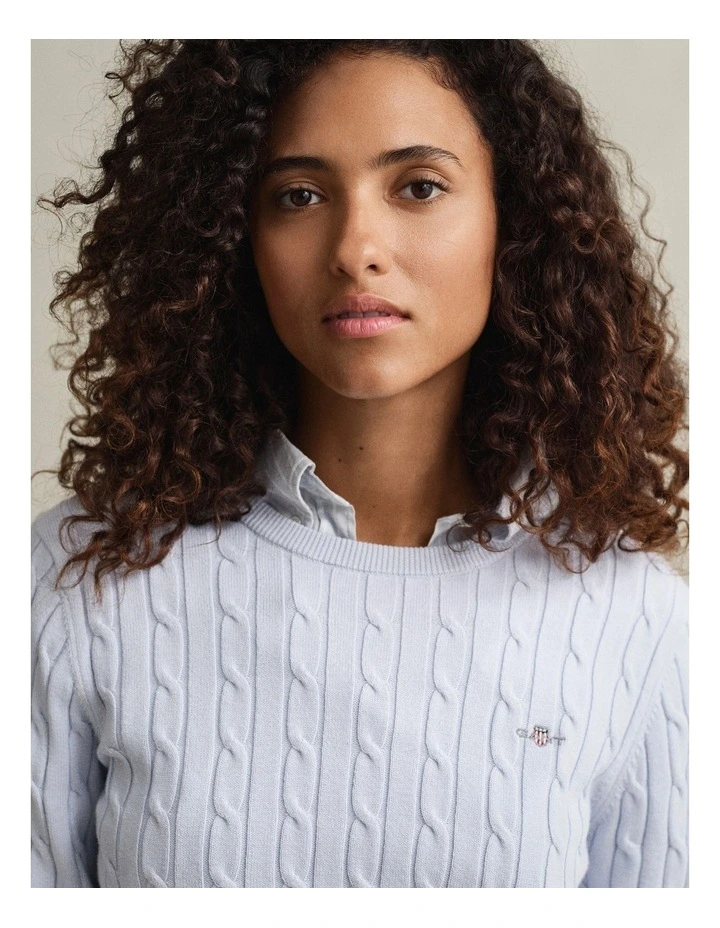 Cable Knit Crew Neck Sweater in Light Blue image 3