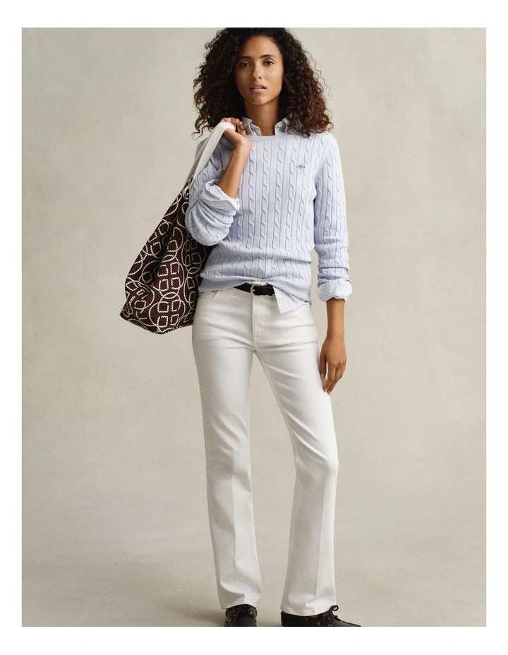 Cable Knit Crew Neck Sweater in Light Blue image 4