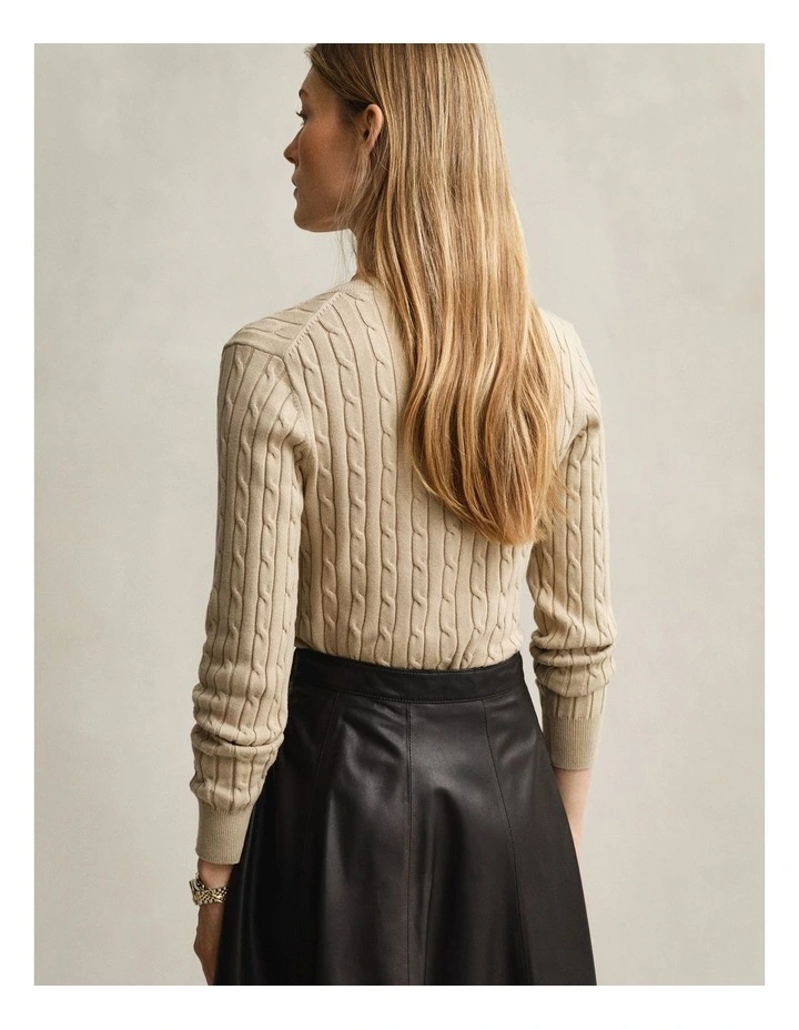 Cable Knit VinNeck Sweater in Oat Beige image 2
