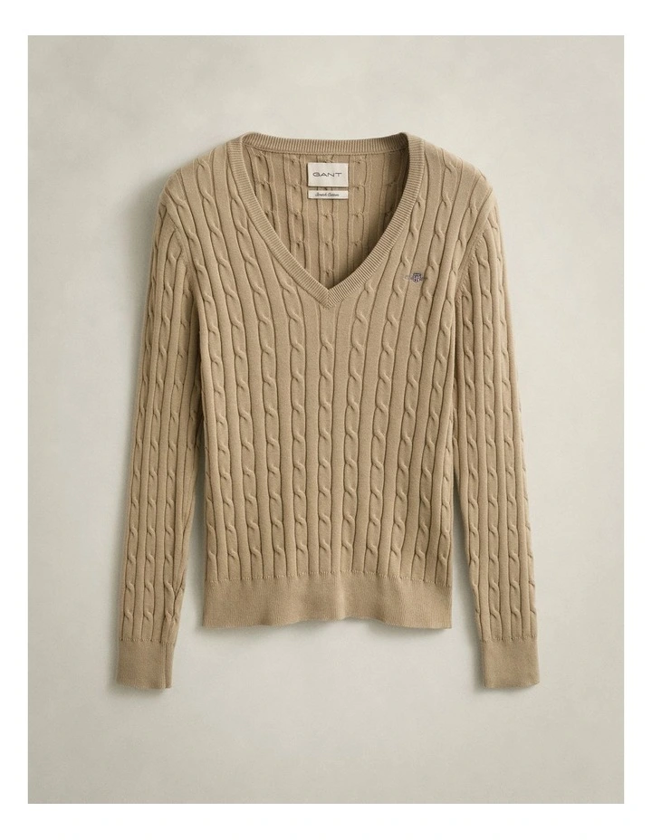 Cable Knit VinNeck Sweater in Oat Beige image 5