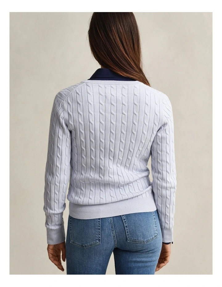 Cable Knit VinNeck Sweater in Light Blue image 2