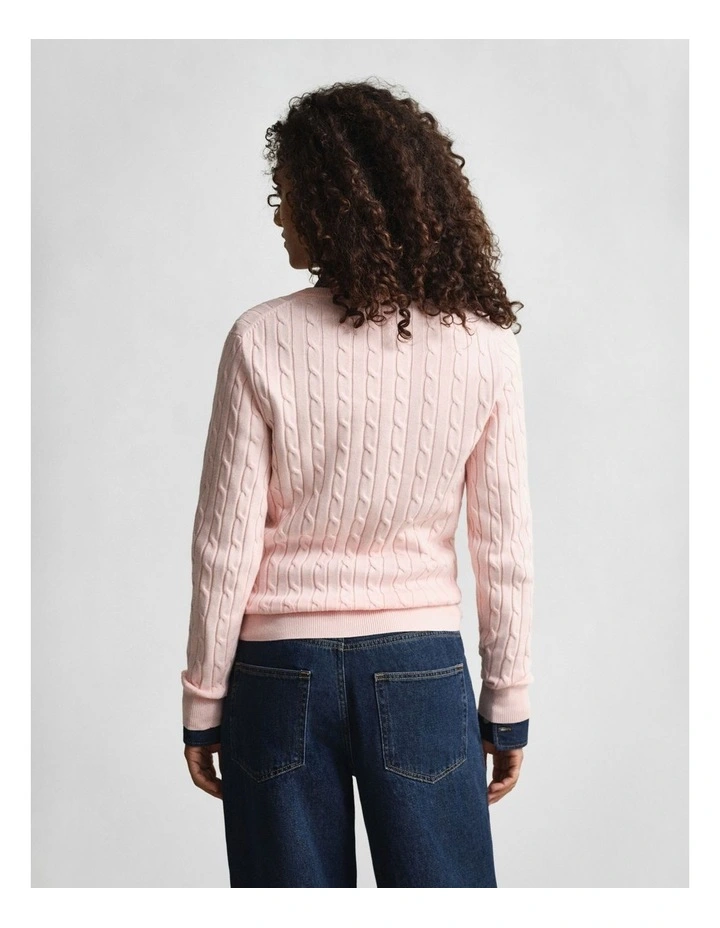Cable Knit VinNeck Sweater in Apricot Pink image 2