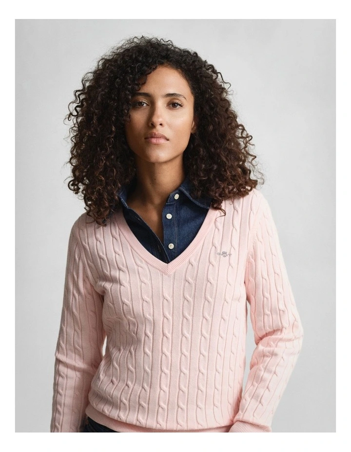 Cable Knit VinNeck Sweater in Apricot Pink image 3