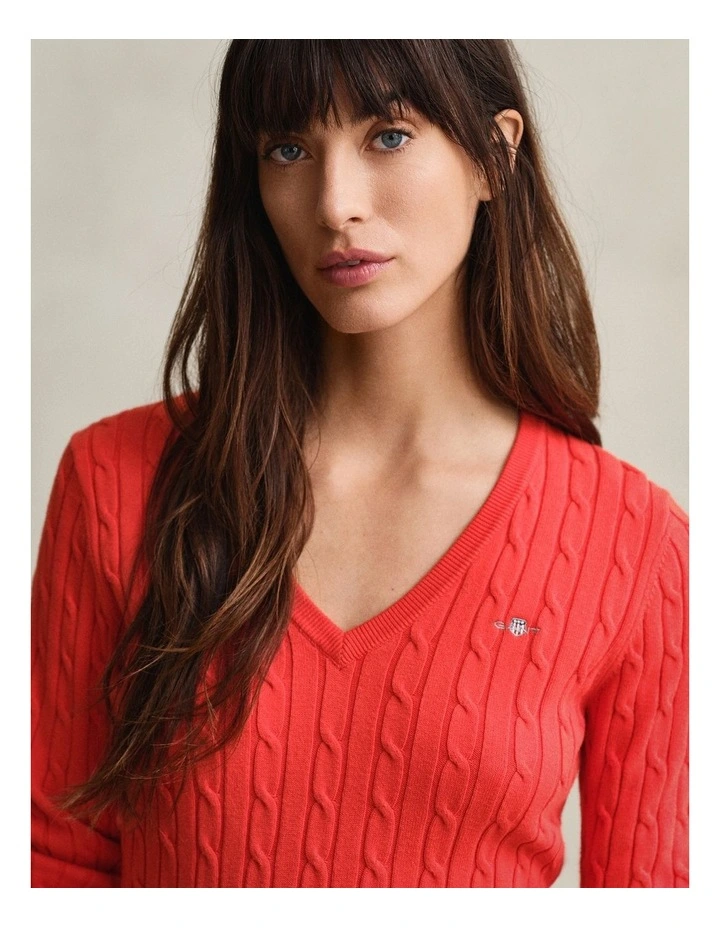 Cable Knit VinNeck Sweater in Perfect Red image 3