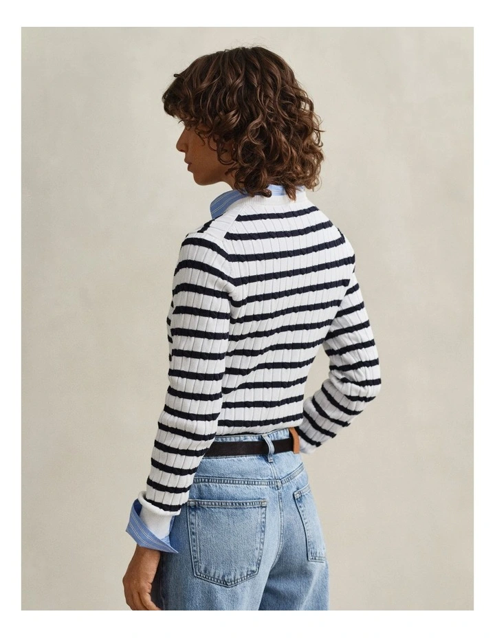 Striped Cable Knit Crew Neck Sweater in Eggshell image 2