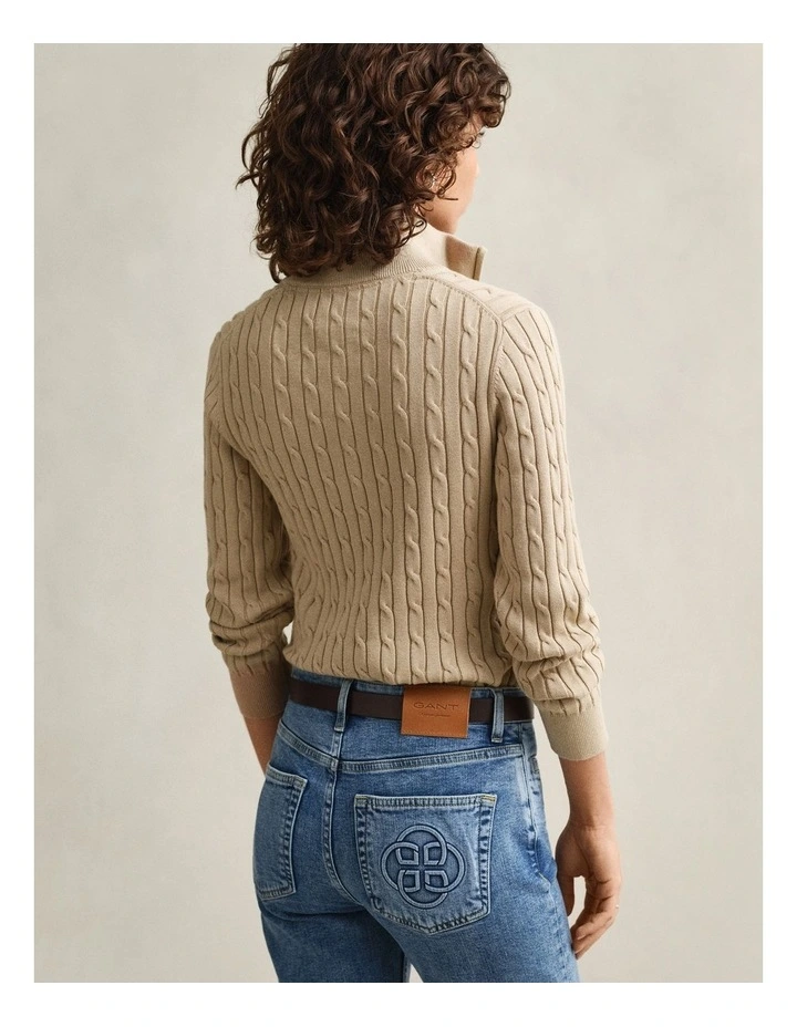 Cable Knit HalfinZip Sweater in Oat Beige image 2