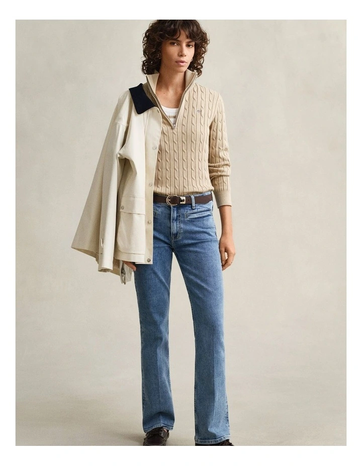 Cable Knit HalfinZip Sweater in Oat Beige image 4